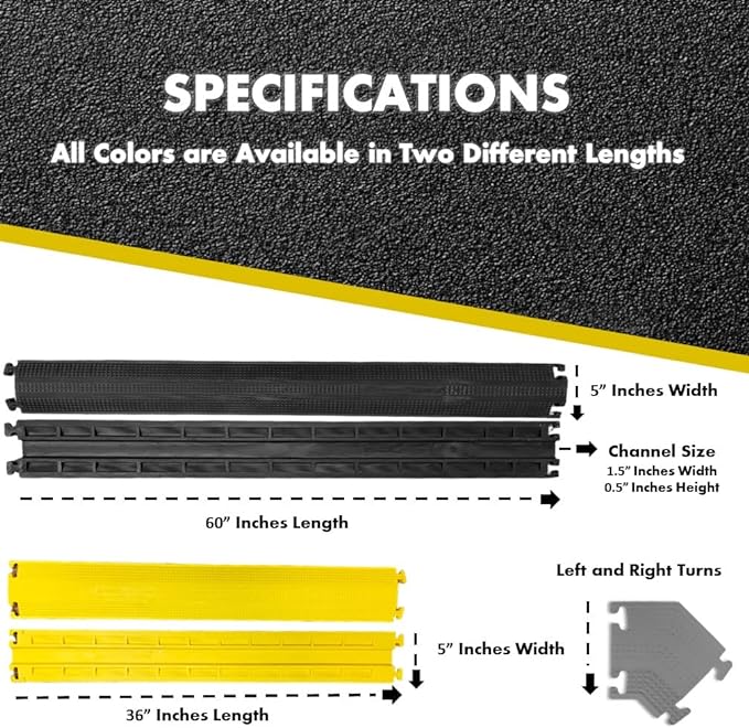 Kable Kontrol Drop Over Floor Cord Cover – 60” Inch Long 1 Channel Cable or Wire Protector – 30 Pcs Bulk Pack - Rubber Ramp for Indoor and Outdoor Use – Gray