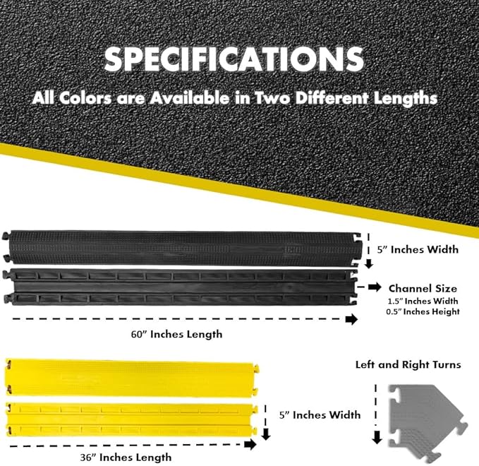 Kable Kontrol Drop Over Floor Cord Cover – 60” Inch Long 1 Channel Cable or Wire Protector – Rubber Ramp for Indoor and Outdoor Use – Gray