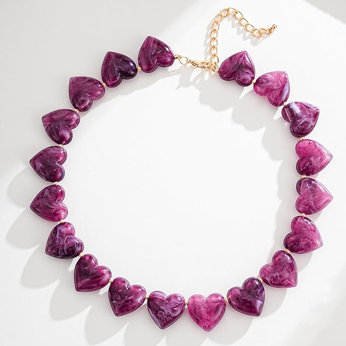 YUJIE Amber Acrylic Heart Choker Necklace for Women Vintage Punk Chunky Necklace Trendy Fashion Accessory