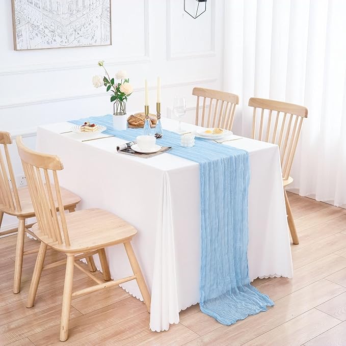 10 Pack Baby Blue Table Runner 120 Inch Cheesecloth Table Runner 10FT Boho Gauze Table Runner Long Cheese Cloth Table Runner Semi Sheer Runners for Wedding Bridal Baby Shower Party