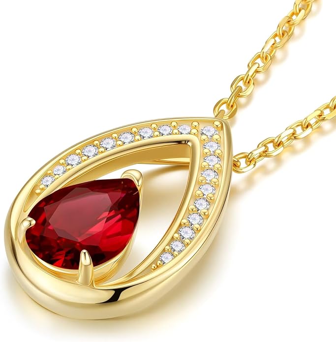 Iefil Valentines Day Gifts for Her - 14K Gold Plated Birthstone Necklace for Women, 925 Sterling Silver Teardrop Necklace, Anniversary Birthday Gifts for Wife Girlfriend Mom