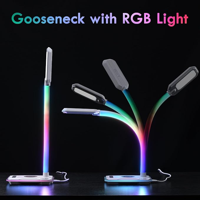 WILIT Desk Lamp with Wireless Charger, Music Sync RGB Color Changing Lights, Gaming Lamp with USB Charging Port, Touch Control Table Lamp, Desktop Light for Home Office Dorm Room, Birthday Gifts