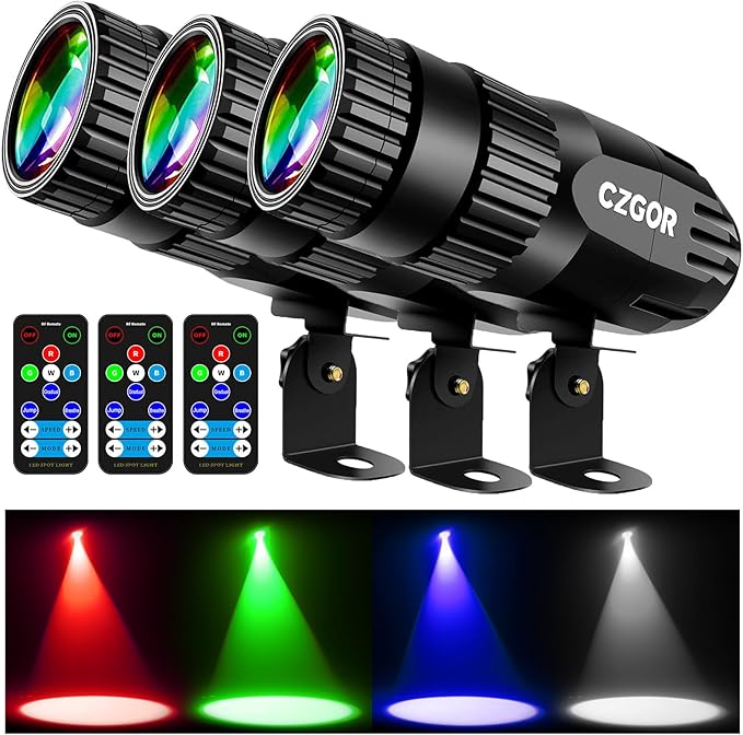 Led Pinspot Light 3 Pack, Czgor Disco Ball Spotlight 15W RGBW 4 in 1 Mirror Ball Lights with Remote Control Super Bright LED Pin Spot Lighting for Parties DJ Club Bar Wedding