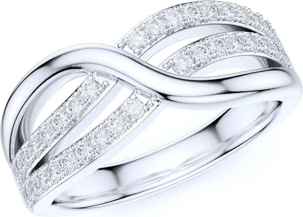 Sterling Silver Ribbon Bowknot Infinity Simulated Round Brilliant Cut Diamond or Genuine Moissanite Cross Twisted Knot Wedding Ring