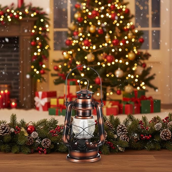 Hortsun 12 Pieces 8 Inch Vintage LED Hurricane Lantern 12 Warm LEDs and Dimmer Switch Battery Operated Farmers Hanging Lantern for Indoor Outdoor Camping Usage Decor