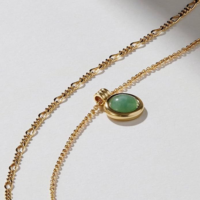 DISTANT DRUMS Simple Natural Green Aventurine Stone Jewelry Set for Women,Hoop Earrings,Bracelet,Necklace,18K Gold-plated Spiritual Gift,Fortunate Stone Jewelry,Choker
