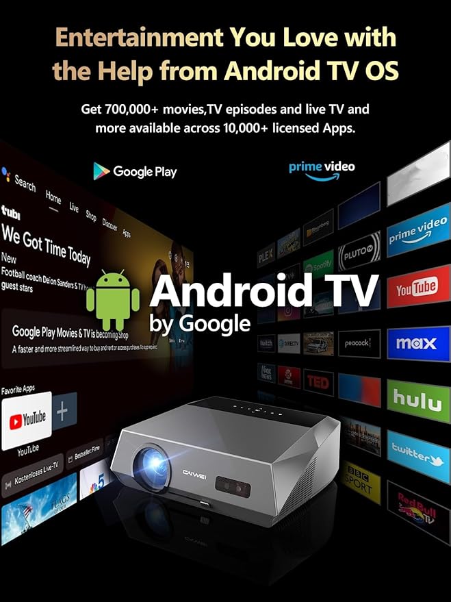 Smart Projector 4K Daylight,Certified Apps,ToF CMOS Auto Focus,2300ANSI High Lumen Ultra HD Home Outdoor Movie Gaming Projector with WIFI6 Bluetooth,Google TV,NFC Casting,Dolby Audio,HDMI ARC,HDR10