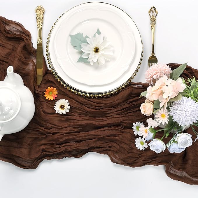 6 Pack Brown Cheesecloth Table Runner 10FT Boho Cheese Cloths Gauze Fabric Table Runners 120 Inch Rustic Sheer for Fall Thanksgiving Wedding Birthday Party Baby Shower Home Decorations