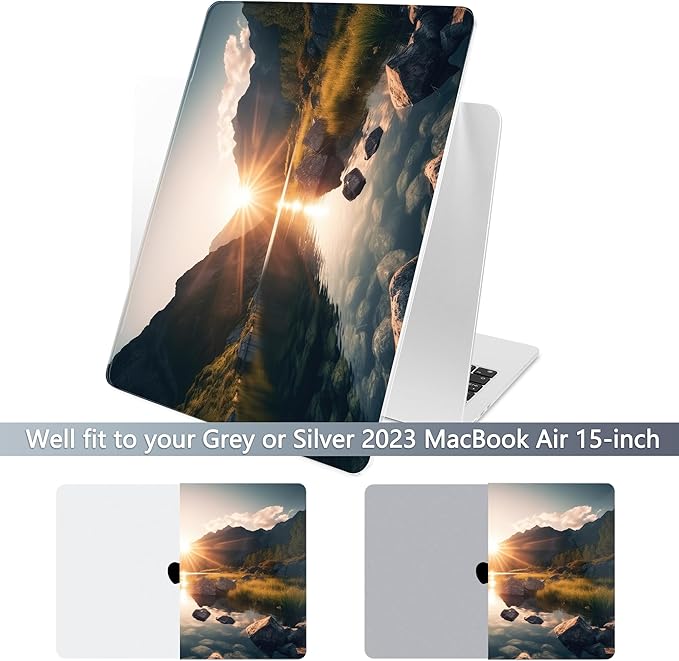 Batianda Premium Case for New MacBook Air 15 inch 2025 2024 2023 with M4 M3 M2 Chip, Designed Protective Plastic Hardshell & Keyboard Cover & Screen Protector, Mountain Sunrise