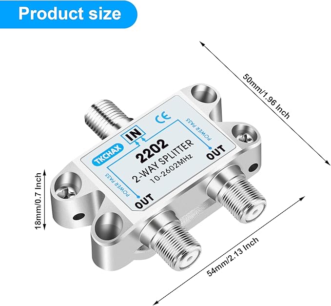 2 Way Coaxial Cable Splitter,Support 10-2602MHz, RG6 Compatible, Nickel-Plated for Cable Splitter,Work with CATV, Satellite TV,Antenna System and MoCA Configurations