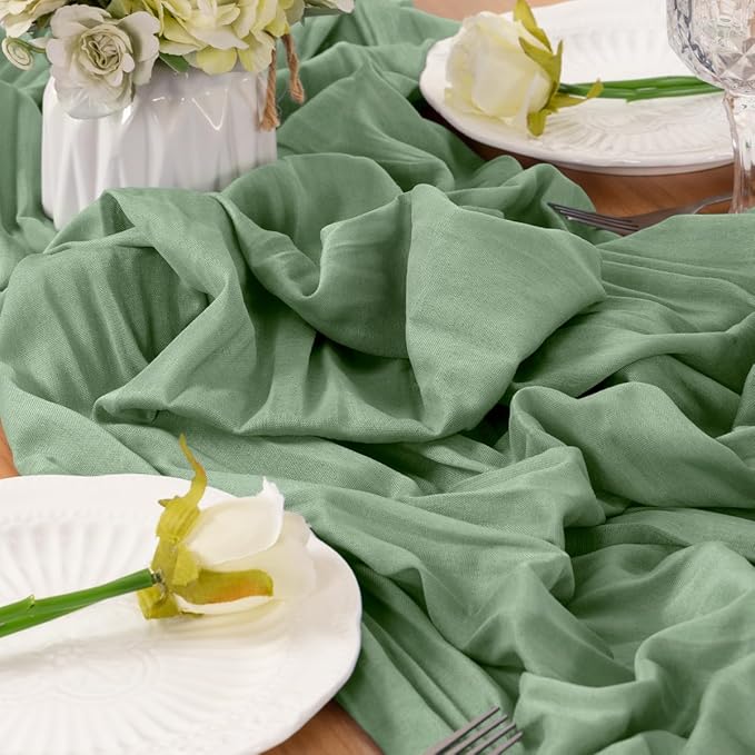 Sage Green Table Runner Cheesecloth Table Runner 4 Pack 10FT Farmhouse Table Runners 120 Inches Fall Table Decor Dining Room Centerpiece Wedding Boho Baby Shower Birthday