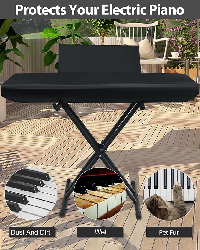 Elastic Lock Music Keyboard Dust Protector Cover - Water Proof, Stretchy, Full for Digital Pianos, Full Cover Elastic Lock Music Protector Case (88 Keys, Black)