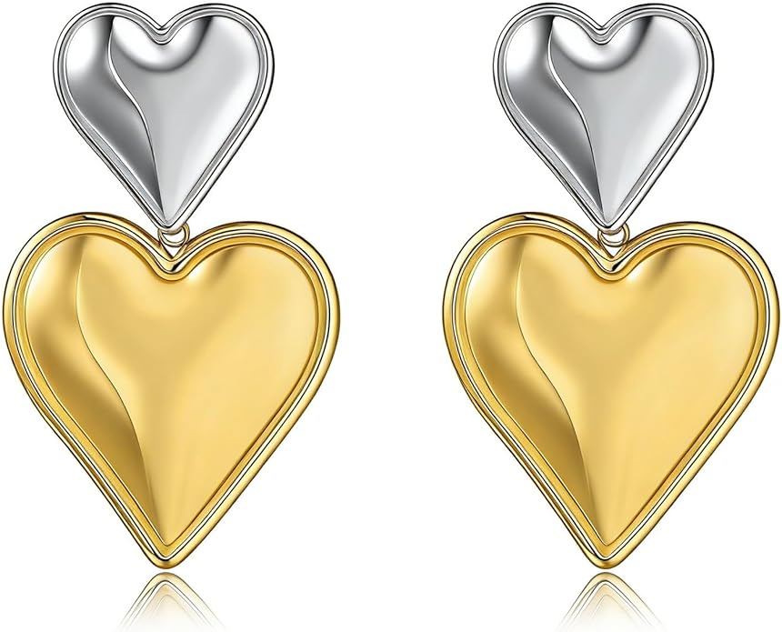 Black/White/Red/Green/Blue/Brown Heart Earrings for Women, Gold Plated Vintage Gold Earrings with Hypoallergenic Posts,Lightweight Black and Gold Dangle Statement Jewelry, Gift for Women—Girlfriend Wife Mom for Wedding, Party, Valentines Day Gifts for Her