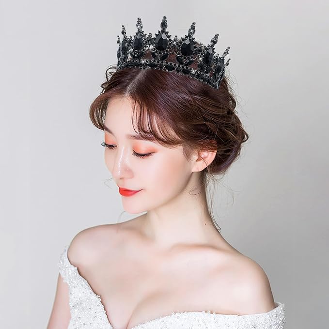 Queen Crown Rhinestone Wedding Crowns and Tiaras for Women Costume Party Hair Accessories Princess Birthday Crown Crystal Bridal Crown (Black Crown)