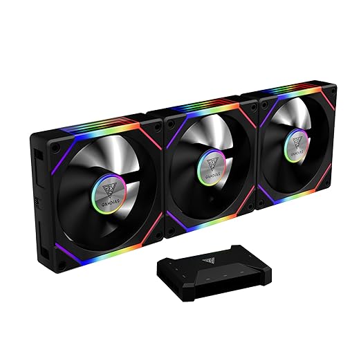 GAMDIAS Aeolus P2-1203U 120mm ARGB PWM Fan(3 Fan Pack w/USB Hub), Include Reverse Fan Blade x3, ARGB Sync Ready, Easy Installation & Cabless Daisy-Chain Design, Silent Operation, Up to 2400RPM, Black