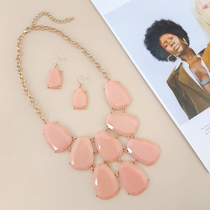 Firstmeet Chunky Bubble Statement Collar Necklace with Earrings for Women