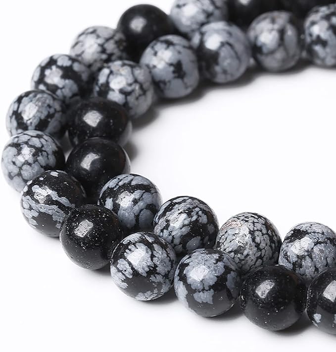 Natural Snowflake Obsidian Beads Round Loose Stone Energy Healing Gemstone Beads for Jewelry Making DIY Bracelet Necklace for Jewelry Making 10mm 38pcs