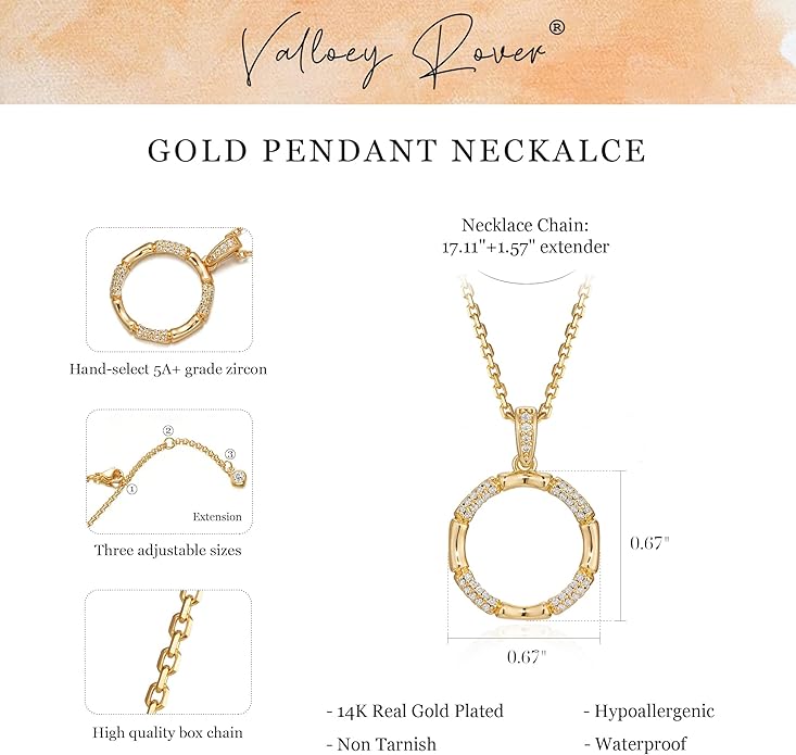 Valloey Rover Dainty Gold Necklace for Women-14K Gold Plated Simple Pendant Circle Necklace Charm Statement Long Necklaces for Women Jewelry Gifts