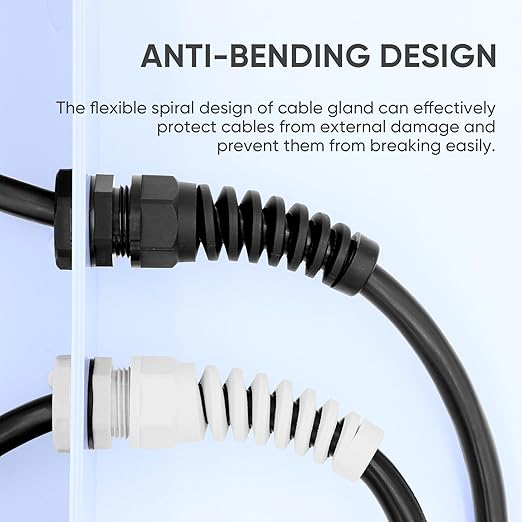Strain Relief Cord Connector,LISTENJIALE 10Pcs NPT 3/8" Waterproof Cable Gland Flex Spiral Strain Relief Adjustable 5-10mm Cable Connector Nylon Joint with Gaskets(Grey)
