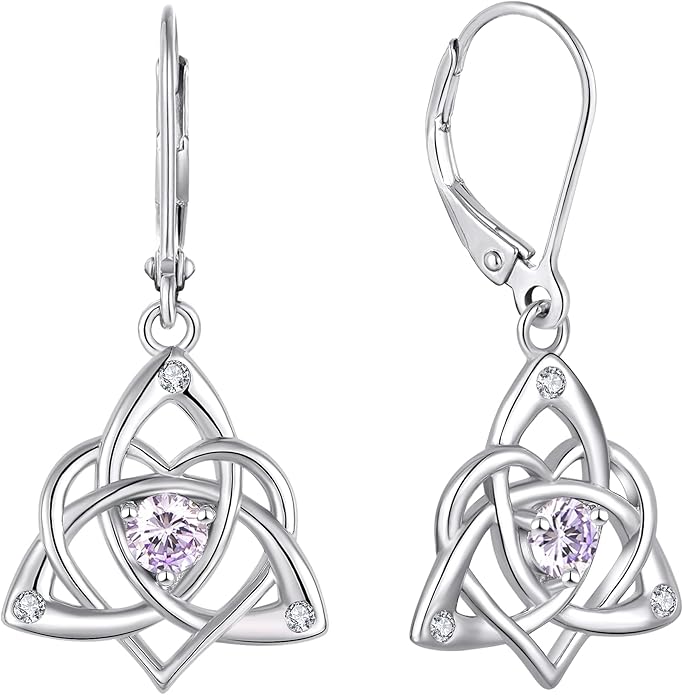 Starchenie Celtic Knot Dangle Earrings Sterling Silver Trinity Love Knot Leverback Earrings Gemstones Jewelry for Women