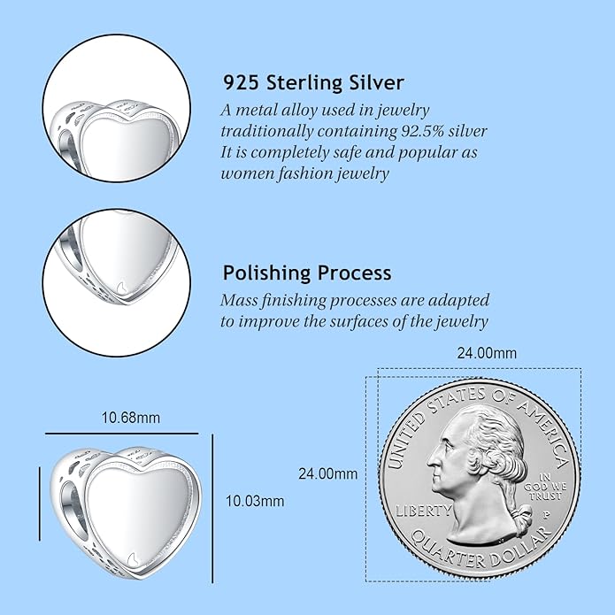 Annmors Personalized Photo Charm for Bracelet Necklaces,925 Sterling Silver Charm Love Heart Shaped Engraved Customize Picture Gift for Birthday Mother's Day Christmas,Bead Charms Jewelry for Women