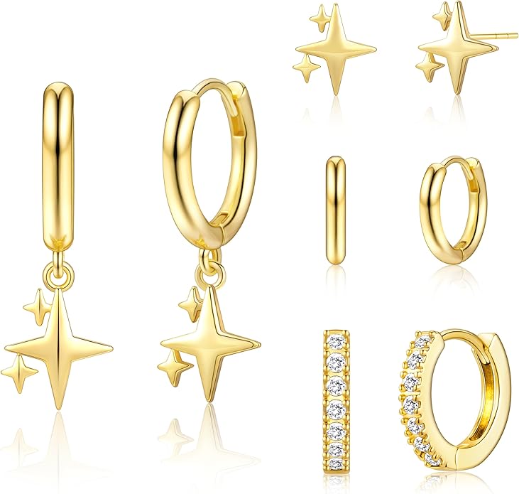Small Gold Huggie Hoop Earrings Set for Women Men Hypoallergenic 14K Plated Stack Cartilage Earrings, Multiple Piercing Lightweight Mini Thin Cute Dainty Trendy Jewelry Set Christmas Gifts for Women