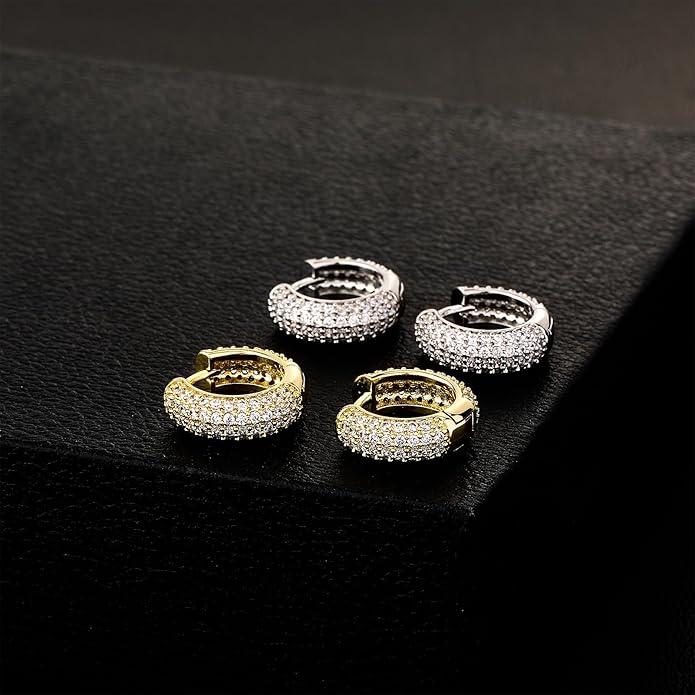 Solid Gold over S925 Sterling Silver 4-Row Moissanite Cuff Earrings, Seamless Huggie Design, Trendy Gift for Fashion-Forward Friends
