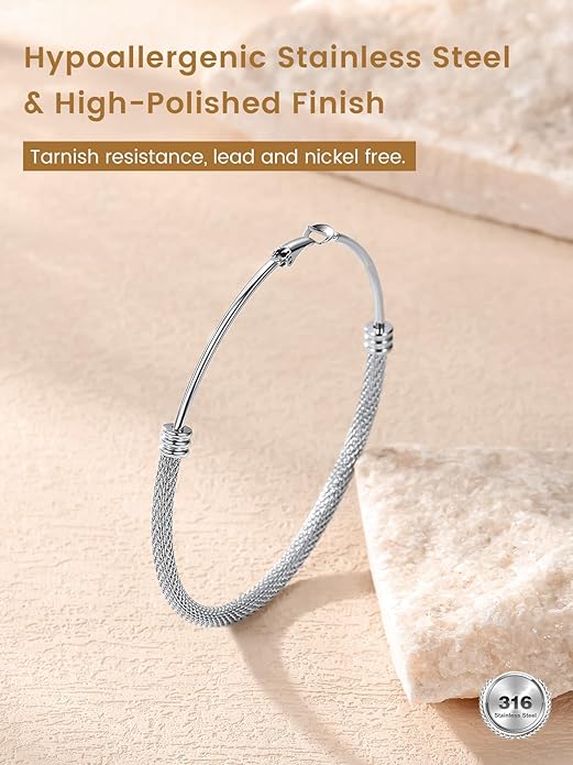KeyStyle Mesh Hoop Earrings for Women, Stainless Steel Gold Hoops Earring Lightweight Loops, 2MM Thick Hypoallergenic Circle Endless Hollow Hoop 20mm-80mm