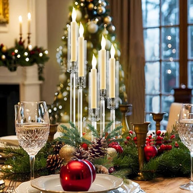 Acrylic Candelabra Centerpieces for Tables,16PCS Clear Candle Holder with Lampshade for Wedding,Halloween,Christmas Party,Fit 0.87 LED Candle candelabros para centros de mesa（22Inches）