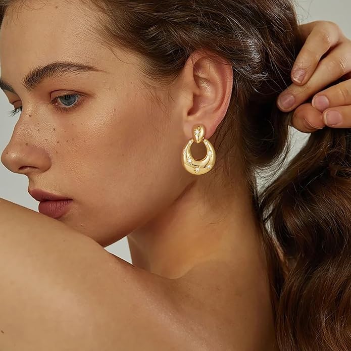 Clip on Earrings for Women Hypoallergenic Statement Retro Clip Earrings 14K Gold/Silver Plated Hoop Dangle Earrings 5A Cubic Zirconia Round Multiple Styles for Women Fashion Trendy Jewelry Gifts