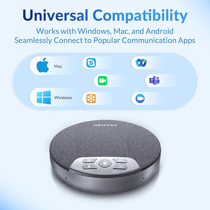 Bluetooth Conference Speakerphone with 4 Mics, AI Noise Reduction, 360° Voice Pickup, 2600mAh Battery, Bluetooth/USB-C/Dongle, Daisy Chain for Large Rooms, Compatible with Zoom/Teams/Skype
