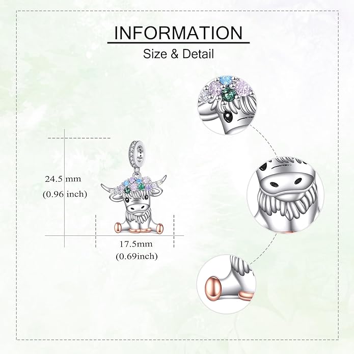 Charms for Bracelet 925 Sterling Silver Bearded Dragon/Dragonfly/Mother Daughter/Highland Cow/Dachshund Bead Gift for Women