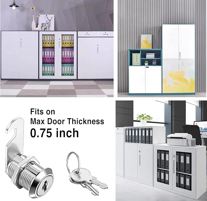 Cabinet Cam Locks Keyed Alike, 1'' Fits on 3/4'' Max Door Thickness, Secure File Drawer Mailbox RV Storage Replacement Set, Zinc Alloy (1 Inch 2Pcs)