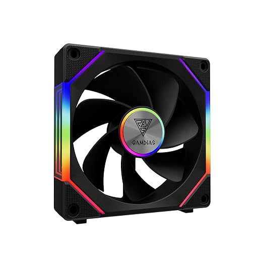 GAMDIAS 120mm ARGB PWM Case Fan, 2 Blades in 1 Fan Pack (Standard & Reverse Blades), Sync with RGB Motherboards, Easy Installation & Cable Management w/Cabless Daisy Chain Design