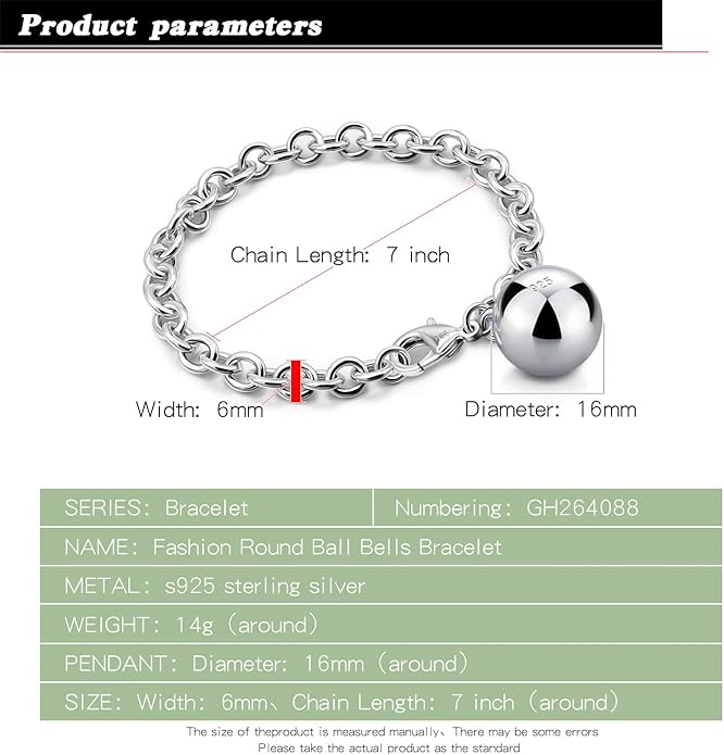Dankadi Women 925 Sterling Silver Round Cable Wire Link Bracelet Charm Heart-Bell-Square-Circle Pendant Chain Bangle Fine Jewelry Gift For Wife Her