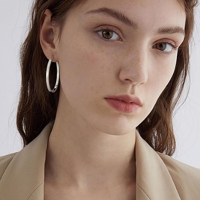 Gacimy Flatted Hoop Earrings for Women 14K Gold Plated with 925 Sterling Silver Post