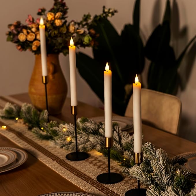 Homemory 2 Pcs White Flameless Taper Candles with Remote and Timer, Real Wax Made 9.6" Battery Operated Candle Stick Flickering, Led Taper Candles with Lifelike Flame for Indoor Home Decor