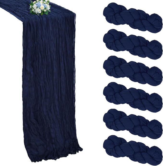 6 Pack Navy Blue Cheesecloth Table Runner 10FT Boho Cheese Cloths Gauze Fabric Table Runners 120 Inch Rustic Sheer for Wedding Birthday Party Baby Shower Centerpiece Home Decorations