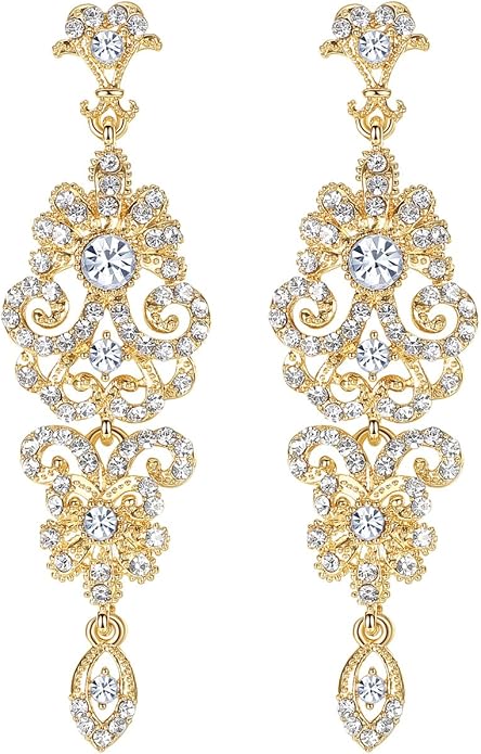 mecresh Gold/Silver Rhinestone Chandelier Wedding Bridal Dangle Earrings