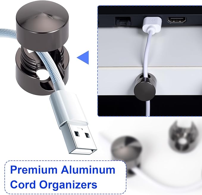 5 Sets Charger Holders for Cords, Black Adjustable Cable Anchor Holders, Adhesive Metal Cord Clips, Cable Management Wire Organizers for Desk, Office, Nightstand