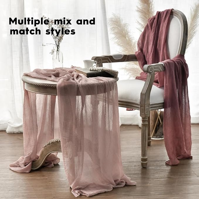 Artoid Mode Boho Cheesecloth Gauze Dusty Pink Wedding Table Runner, 120 Inch Seasonal Fabric Kitchen Dining Holiday Table Decor for Home Party Indoor