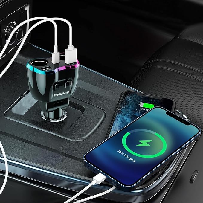 2024 Upgraded Cigarette Lighter Splitter, SUPERONE 180W 2-Socket Cigarette Lighter Adapter with Dual QC3.0 and 20W PD USB C Car Charger Splitter for GPS/Dash Cam/Laptop/iPad/iPhone 16/15/14/13/12/11
