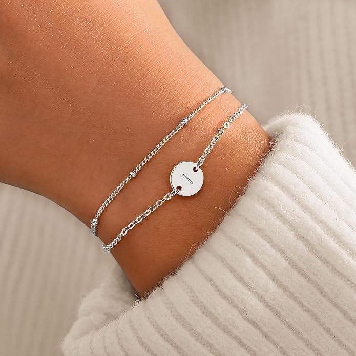 MONOZO Gold Bracelets for Women Girls Valentines Day Gifts, Dainty 18K Gold Plated Disc Monogram Letter A-Z Initial Bracelets for Women Trendy Personalized Letter Bracelet Valentines Day Gifts for Her