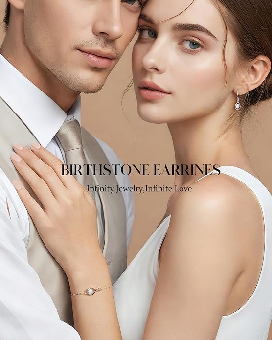FANCIME Valentines Day Gift Dangle Drop Earrings 925 Sterling Silver Dainty Infinity Round Gemstone Birthstone Jewelry Birthday Gifts for Her Women