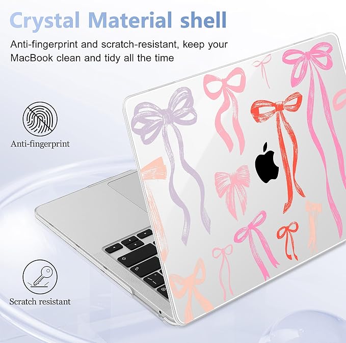 May Chen for MacBook Pro 13 inch Case 2022 2021 2020 Release A2338 M2 M1 A2289 A2251, Plastic Crystal Hard Shell Case Cover for MacBook Pro 13 inch Touch Bar Fits Touch ID, Bows Girly