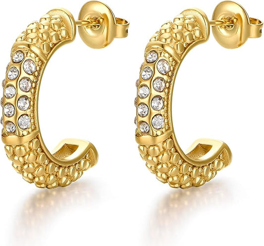 Gold Earrings for Women Girls,14K Gold Plated Hoop Earrings with 925 Sterling Silver Post Cubic Zirconia Stud Earring Huggie Hoops Earrings