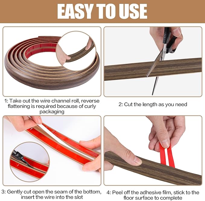 Floor Cord Cover Self Adhesive Cord Hider,20FT Cable Management, Extension Strip Protector for Wires, Prevent Cable Trips for Offices, Gyms, Exhibitions Cavity:0.39"(W) x 0.27"(H) Wood Walnut
