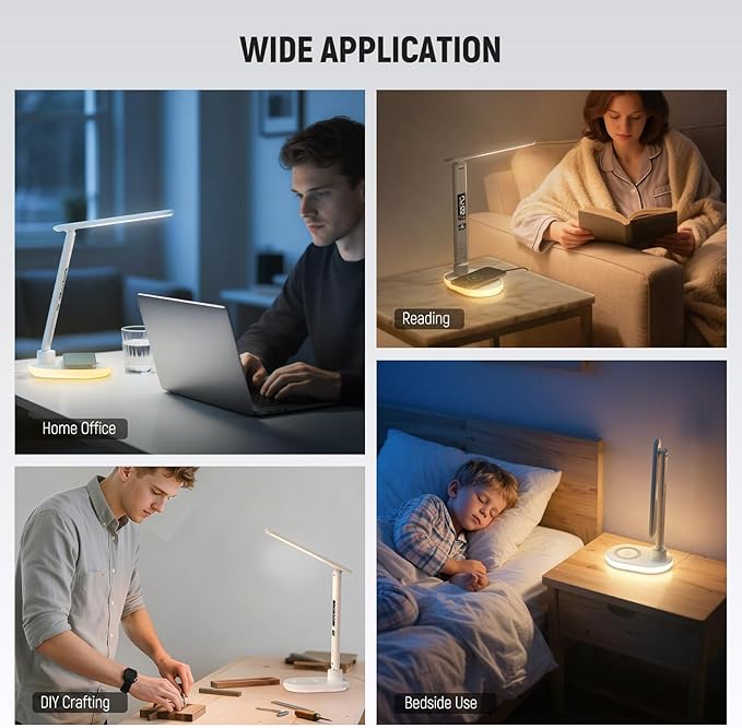 NEEWER Entry Level Version LED Desk Lamp with USB A Output, 3 Modes/5 Brightness Levels/4 RGB Effects/CRI85, LCD for Temp/Date/Time/Alarm, Eye Caring Touch Table Light for Home Office/Reading, N20