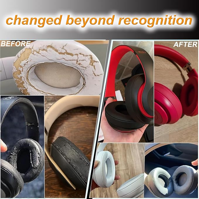 Replacement Ear Pads Cushions for Beats Studio（B0501、B0500），Beats Studio 2 & Studio 3 Wired & Wireless Headphones, Earpads with Soft Protein Leather, Noise Isolation Memory Foam - Grey