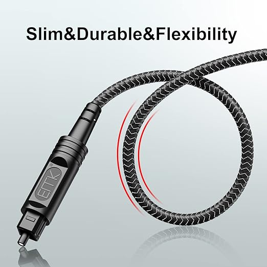 EMK Digital Optical Audio Cable [5 Feet/1.5M] - Slim Nylon Braided Toslink Fiber Optic Cable for Sound Bar, TV, Home Theater, PS4, Xbox, Blu-Ray Player & More - High-Speed SPDIF (Black1)